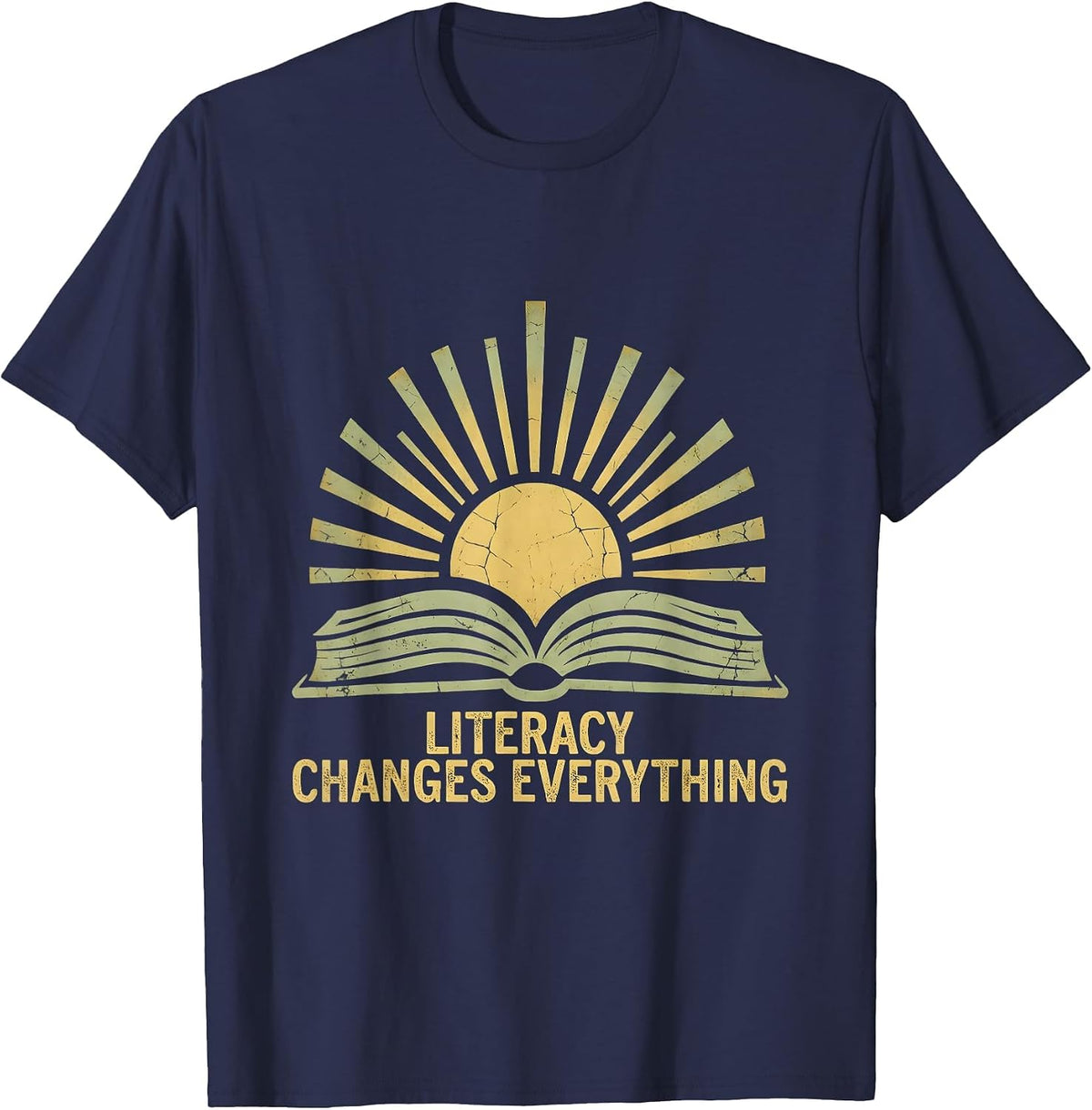 Literacy Changes Everything Reading Teacher Design T-Shirt - Navy Blue