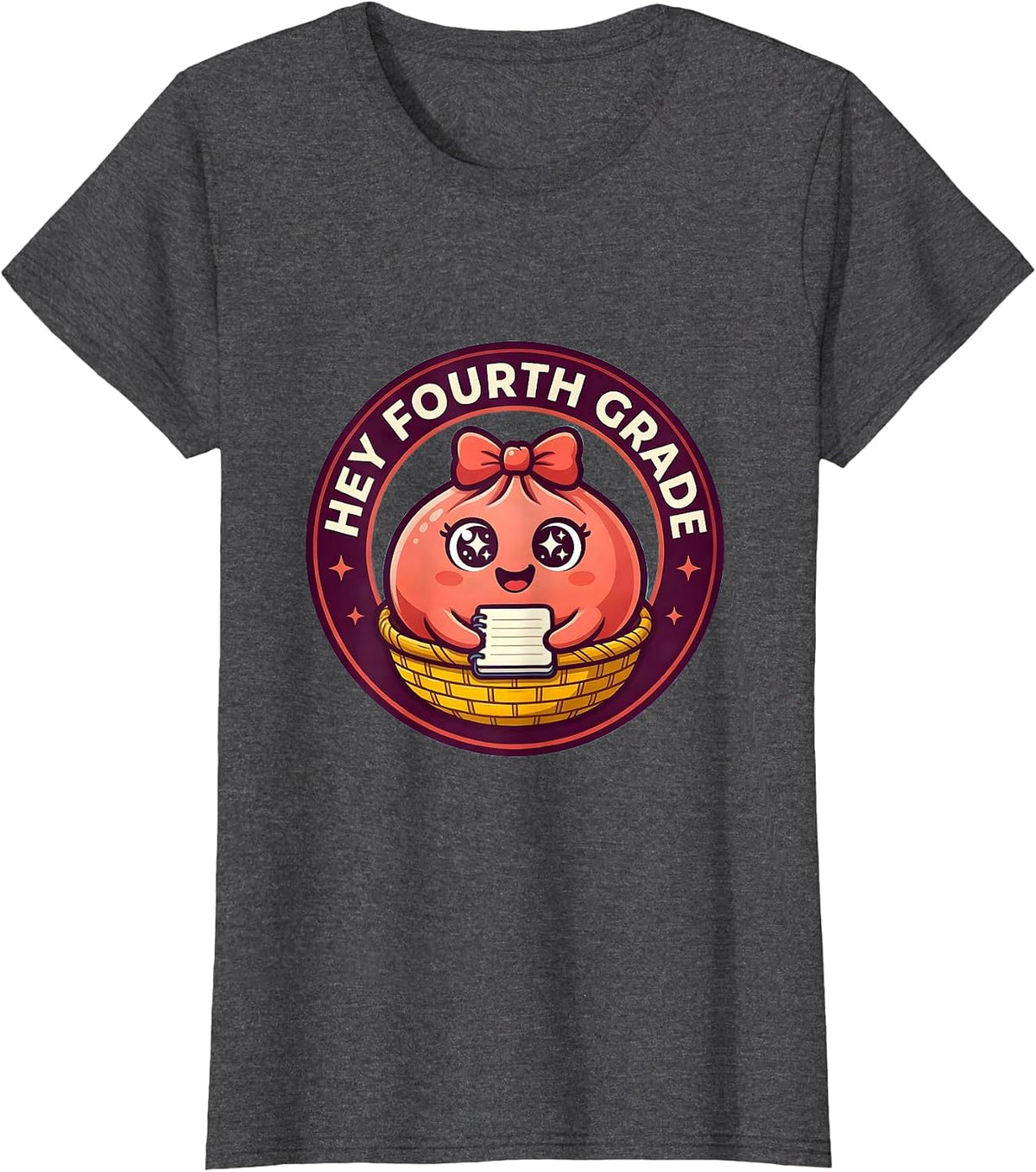 Women's Hey Fourth Grade Cute Dumpling Kawaii Back to School Girl T-Shirt - Dark Heather Grey