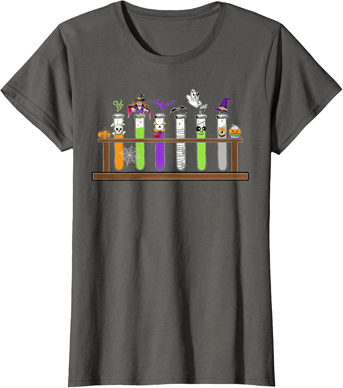 Test Tube Chemistry Nerd Science Teacher Spooky Halloween T-Shirt - Asphalt Grey