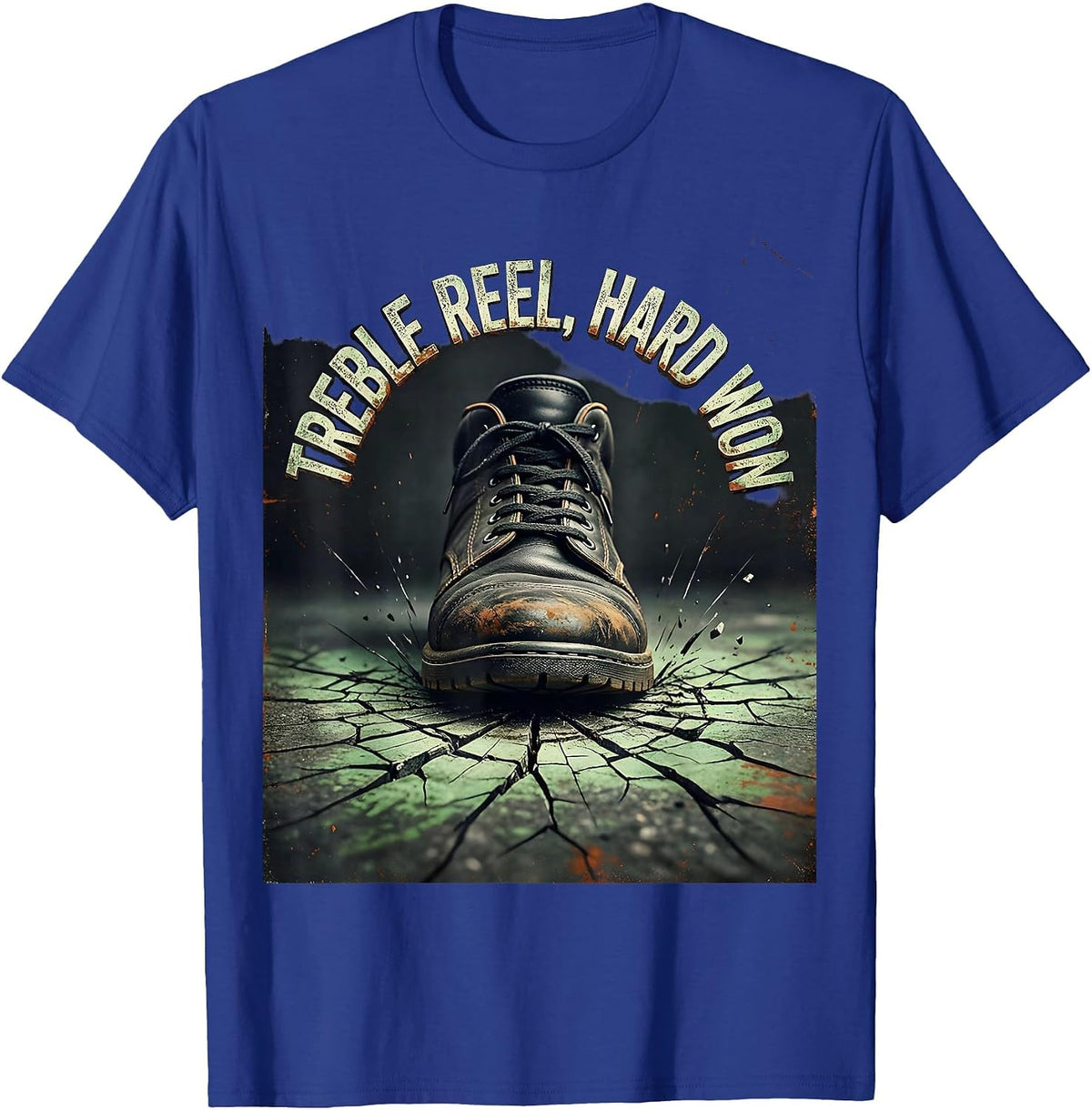 Men's Treble Reel, Hard Won Distressed Irish Heritage St Patricks T-Shirt - Royal Blue