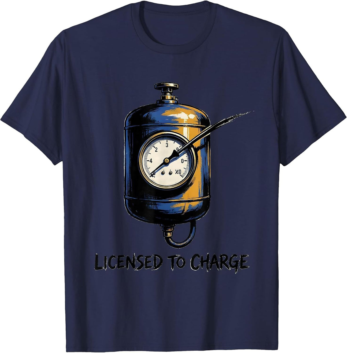 Licensed To Charge Funny HVAC Technician Charging Pride T-Shirt - Navy Blue