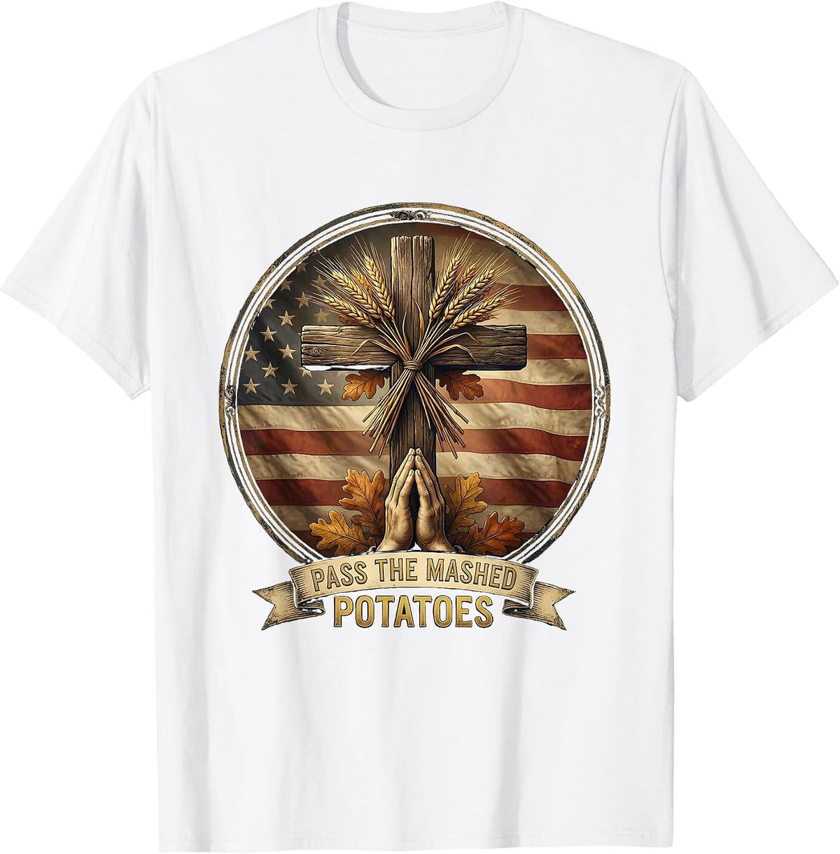 Men's Pass the Mashed Potatoes Thanksgiving Design T-Shirt - White