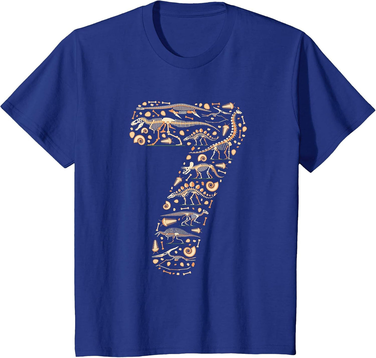 Dinosaur 7th Birthday Boy Girl 7 Year Old Paleontologist T-Shirt - Royal Blue