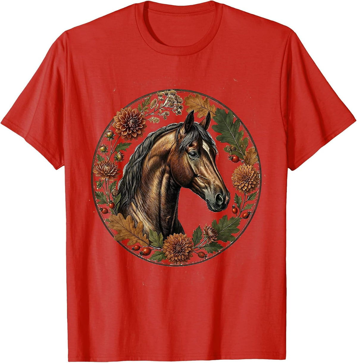 Men's Floral Crown Horse Fall Derby Fashion Design T-Shirt - Red