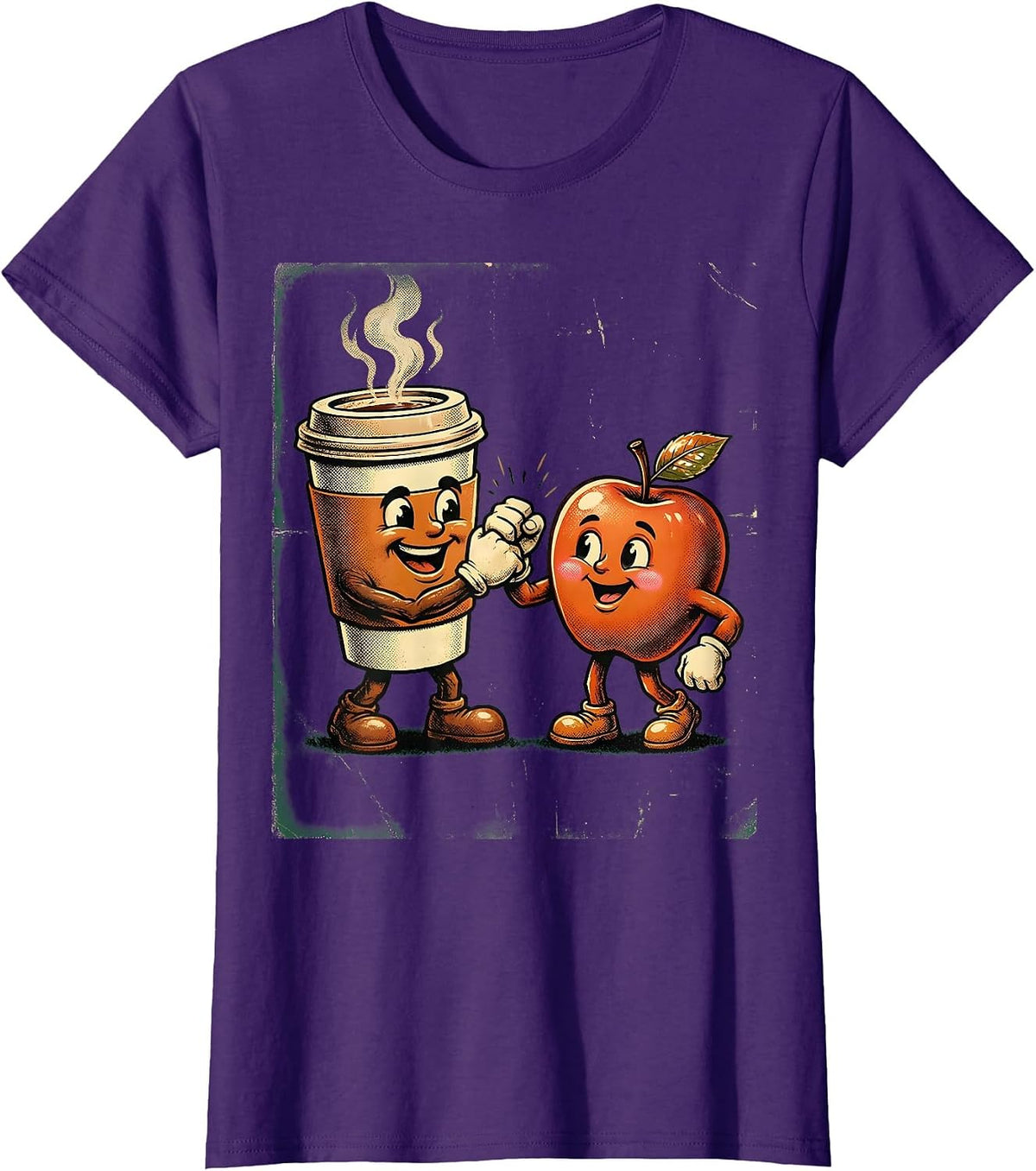 Women's Friyay Teacher Coffee Cup Apple Fist Bump T-Shirt - Purple
