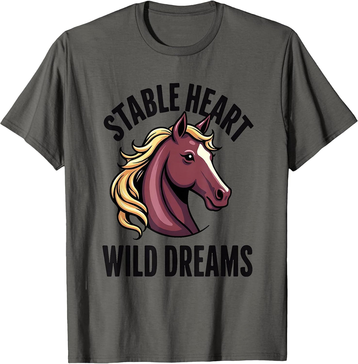 Stable Heart Wild Dreams Horse Lover Design T-Shirt - Asphalt Grey