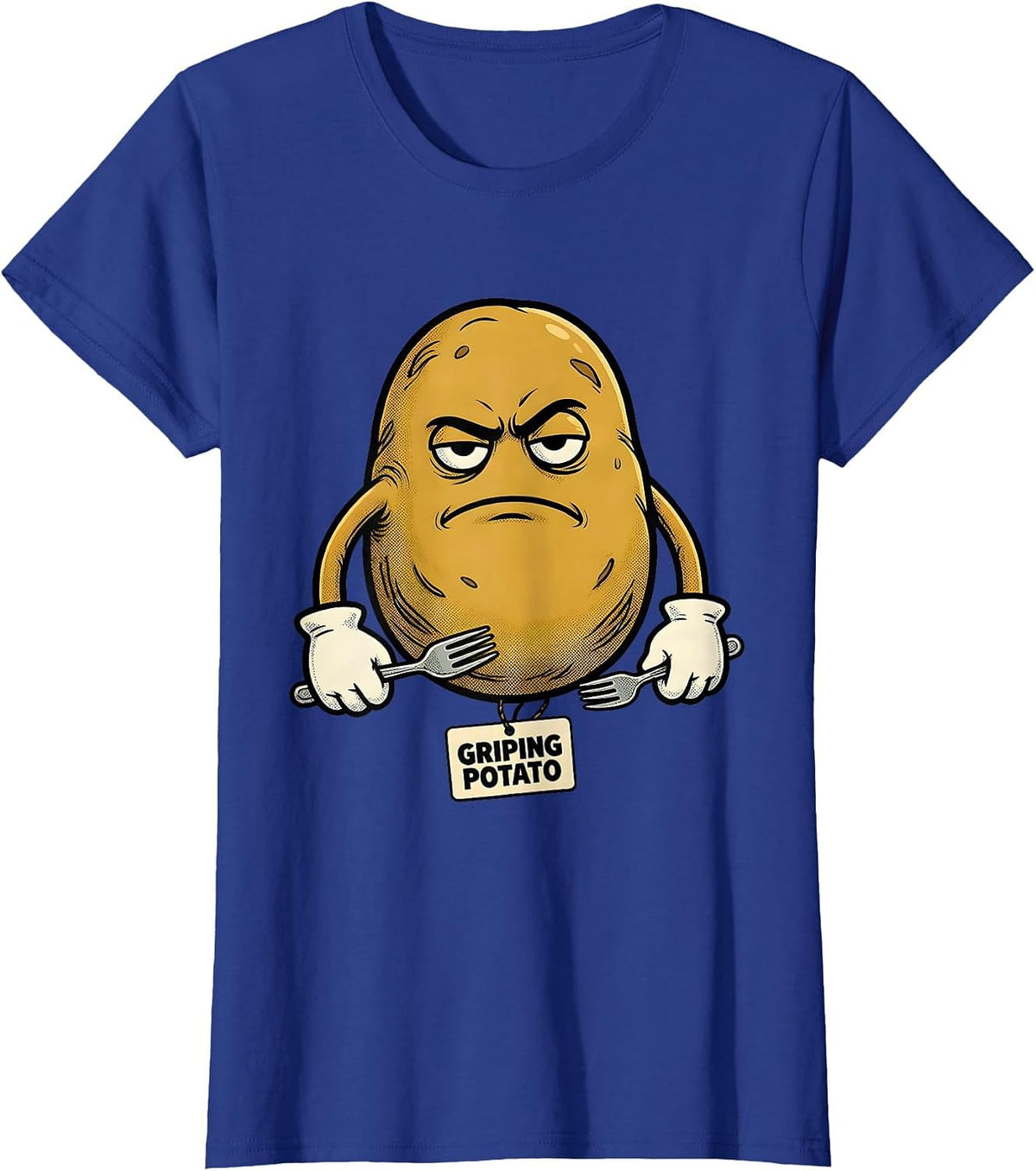 Women's Griping Potato Retro Cartoon Funny Couples Thanksgiving T-Shirt - Royal Blue
