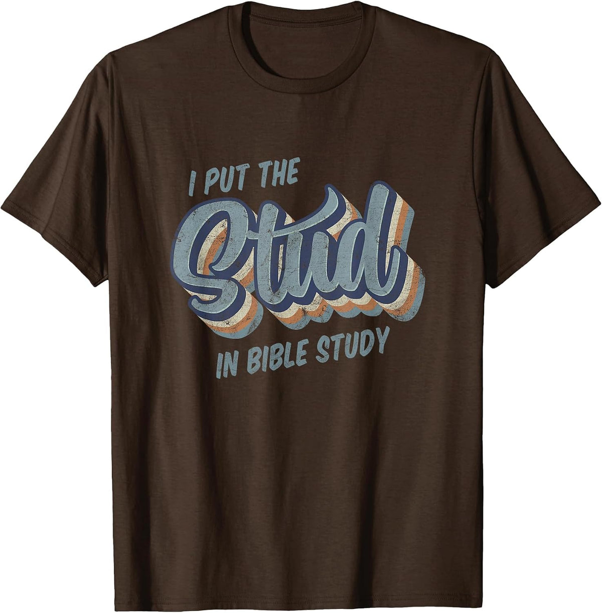 I Put the Stud in Bible Study Funny Retro Style T-Shirt - Brown