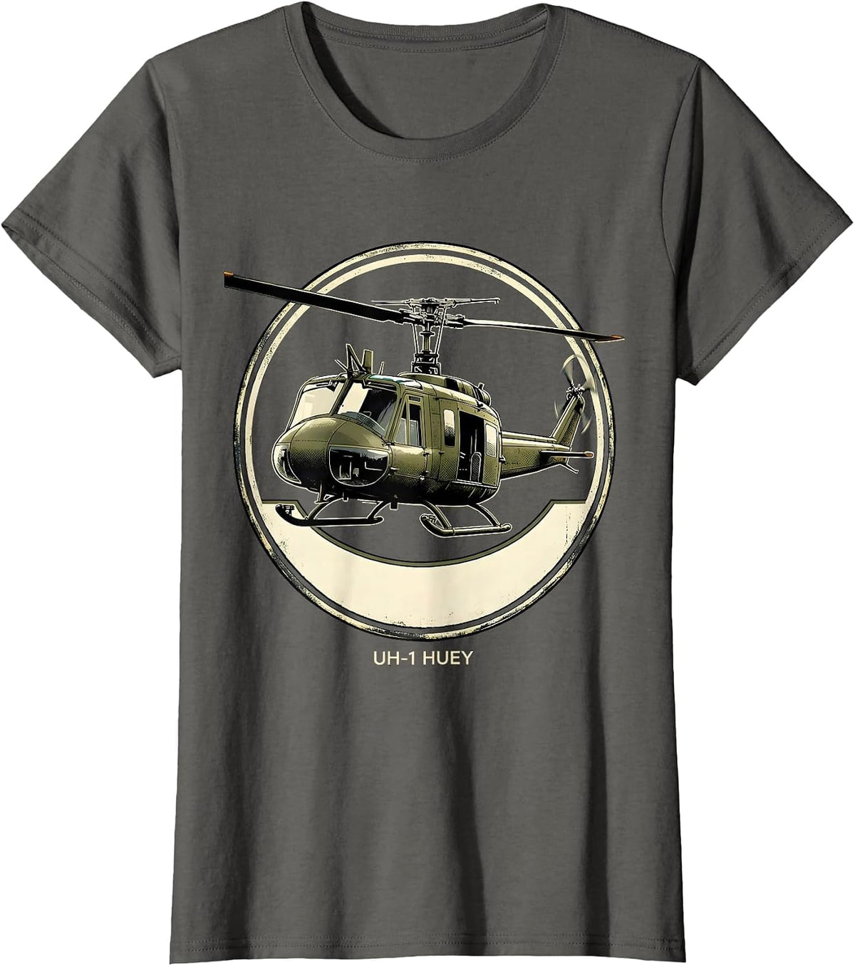 Women's UH-1 Huey Military Helicopter Pilot Veteran Tribute T-Shirt - Asphalt Grey