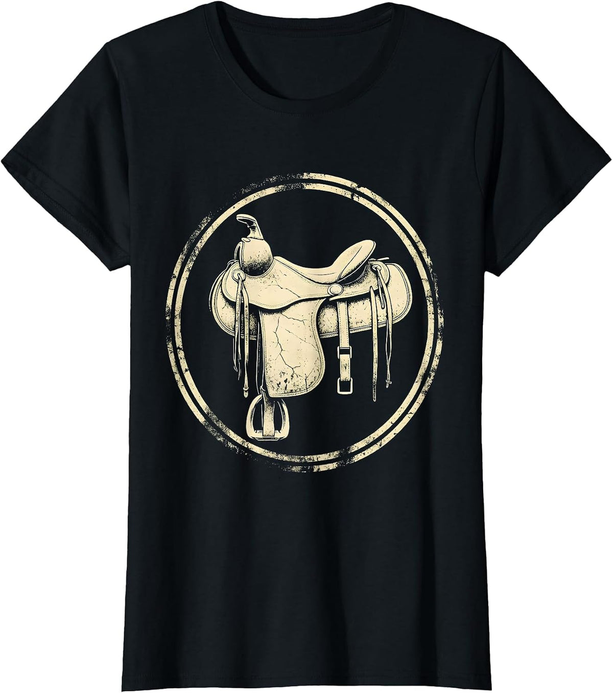 Western Saddle Dried Wildflowers Boho Cowgirl Art T-Shirt - Black
