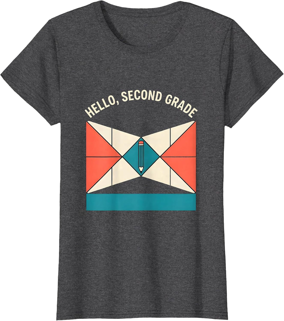 Women's Hello, Second Grade Coquette Bow Back to School Pencil T-Shirt - Dark Heather Grey