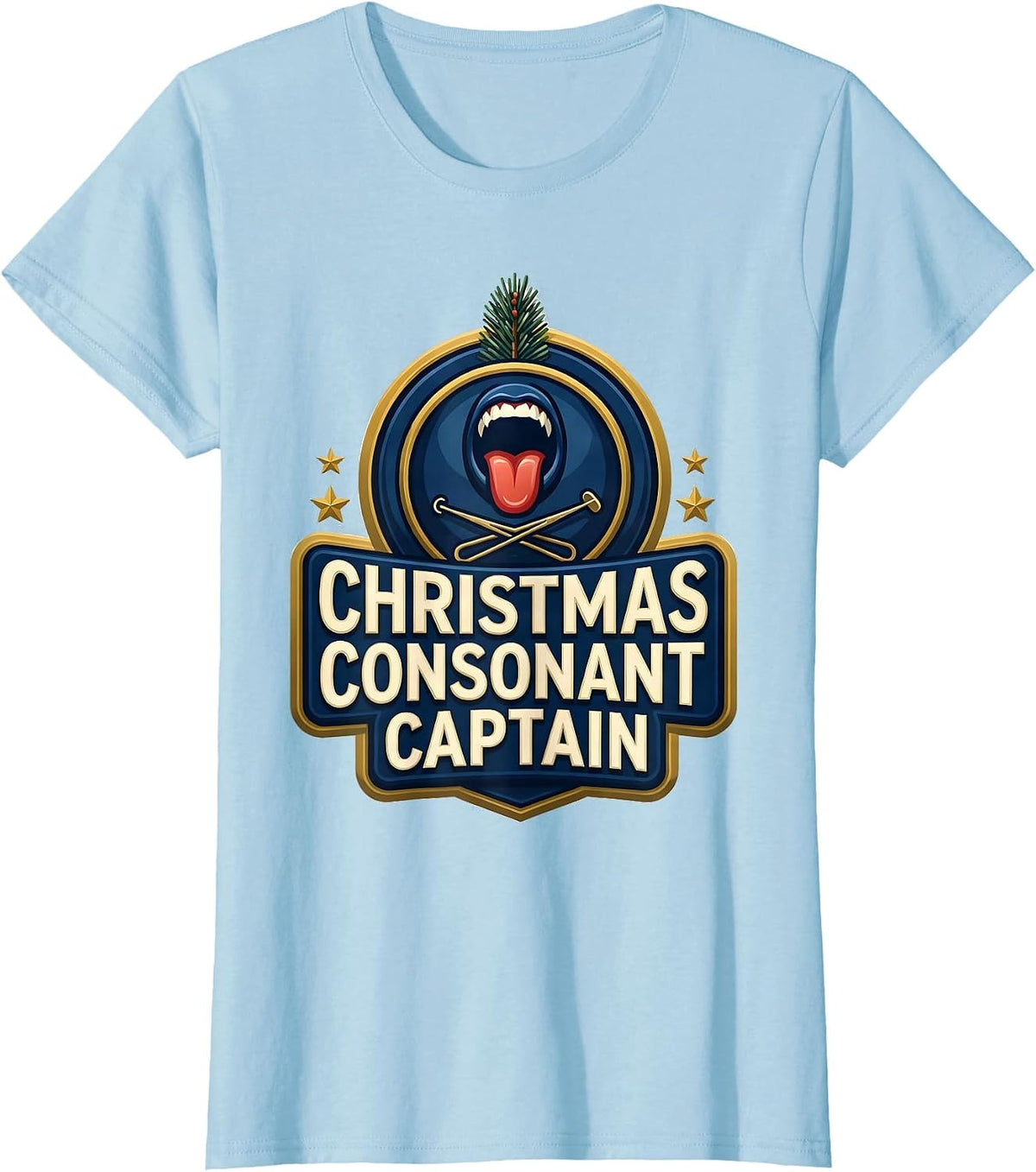 Christmas Consonant Captain Retro Groovy Speech Therapist T-Shirt - Baby Blue