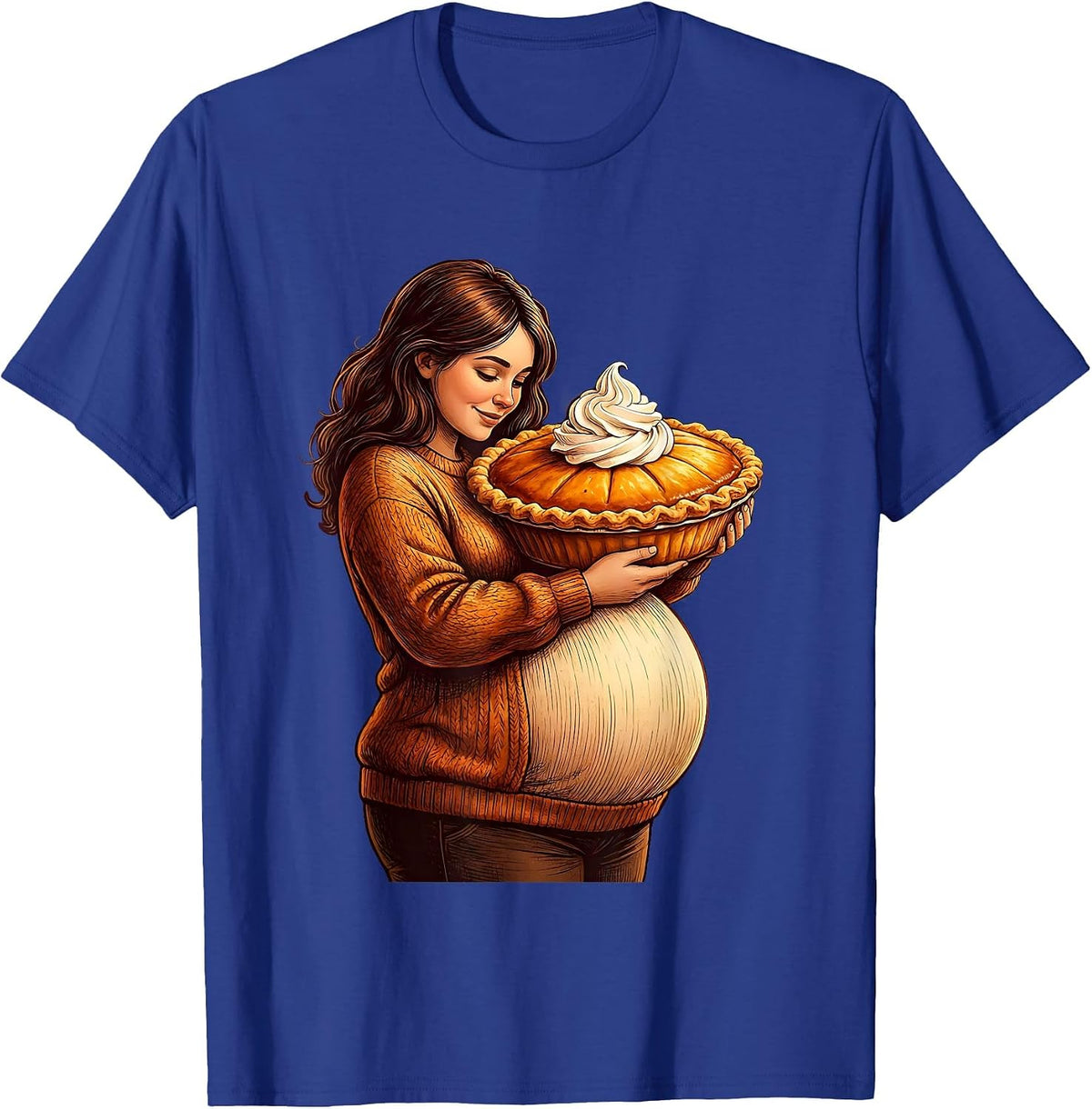 Men's Thanksgiving Pregnancy Pumpkin Pie Hugger T-Shirt - Royal Blue