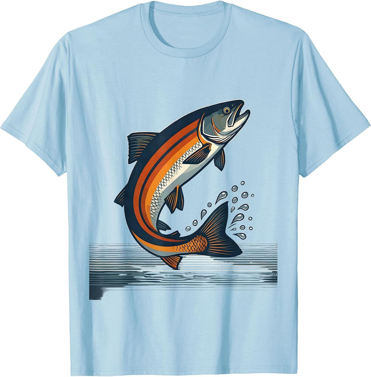 Men's Leaping Rainbow Trout Fishing Graphic T-Shirt - Baby Blue