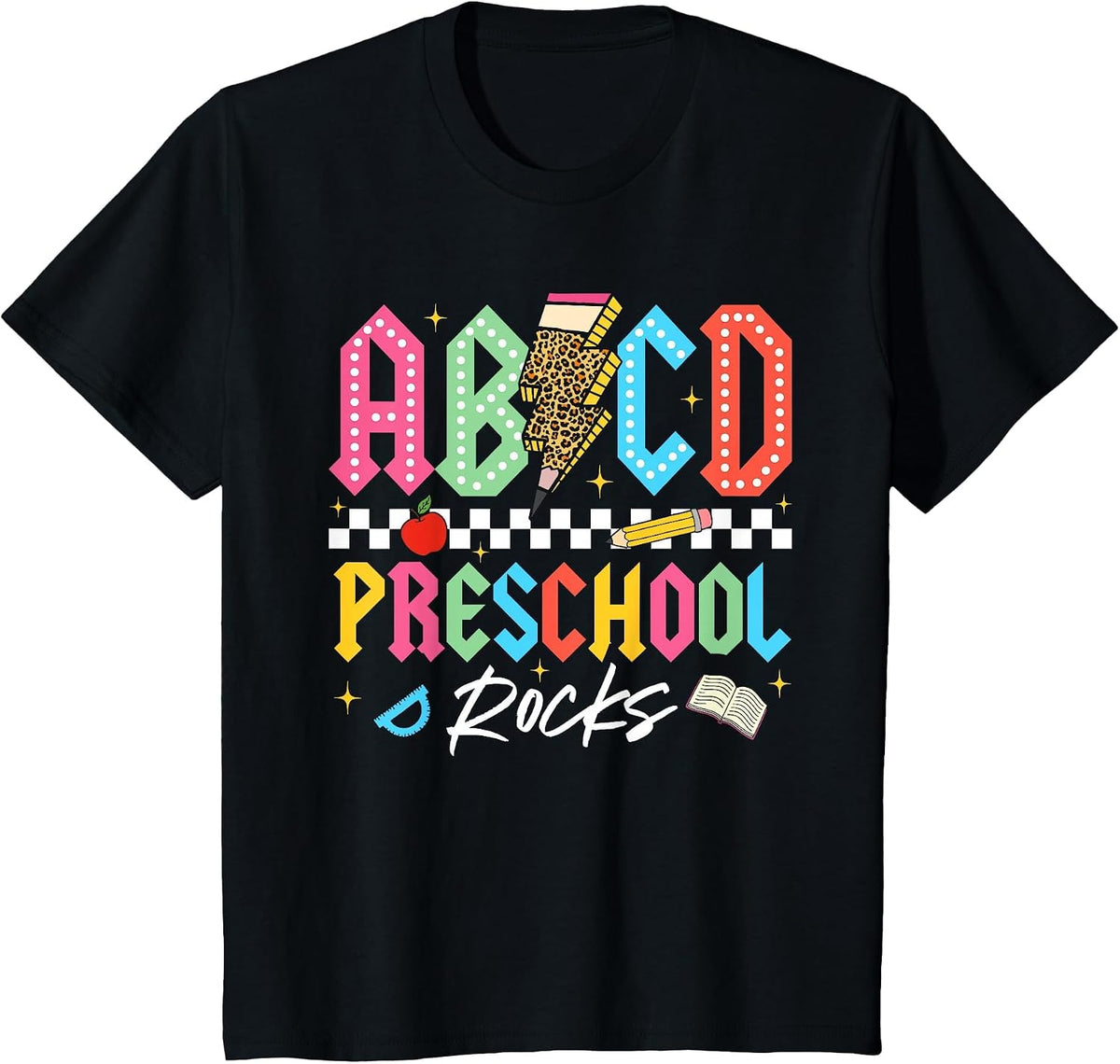 ABCD Preschool Rocks Pencil Lightning Teachers Rock Boys T-Shirt - Black
