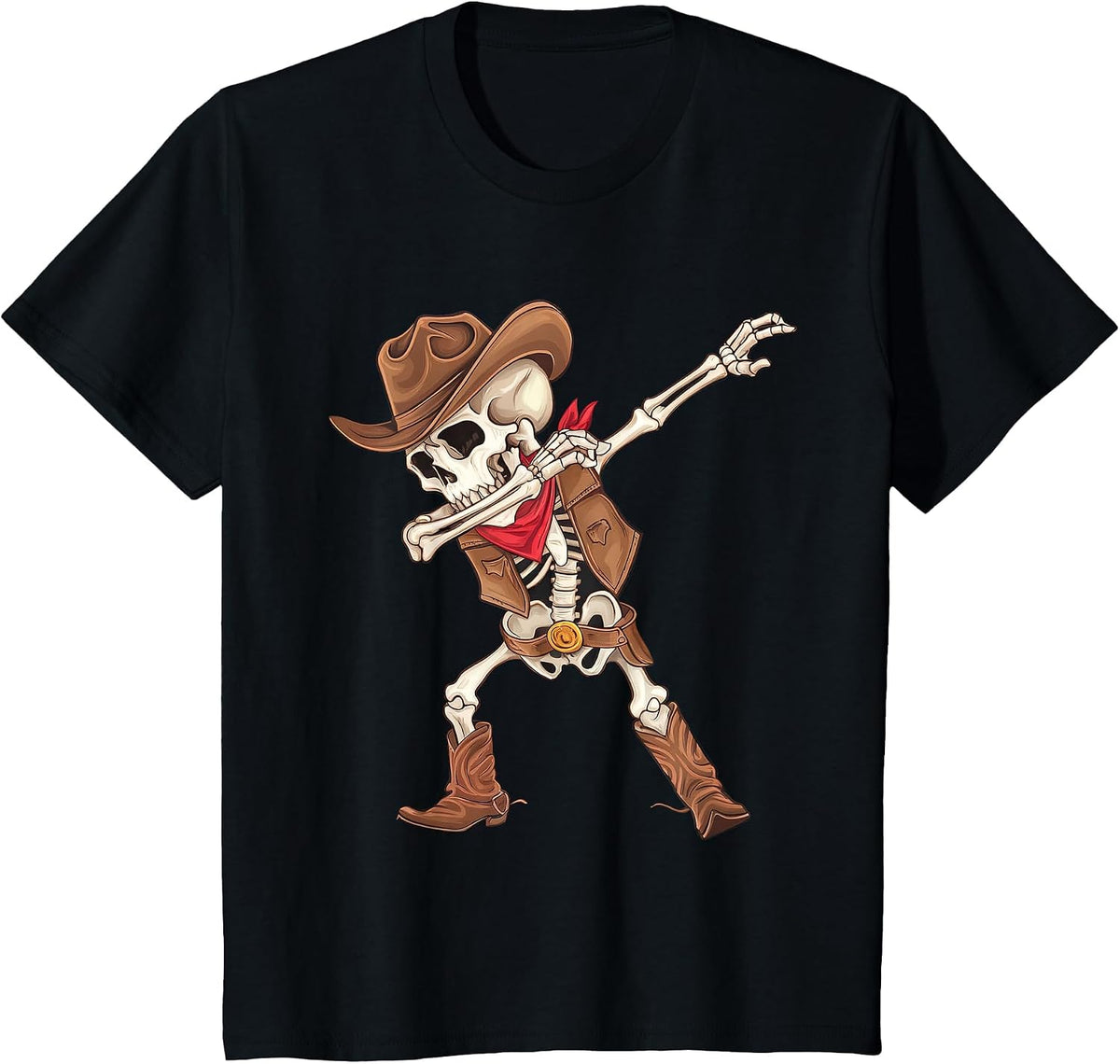 Dabbing Skeleton Cowboy Halloween Costume Boys Mens Kids T-Shirt - Black