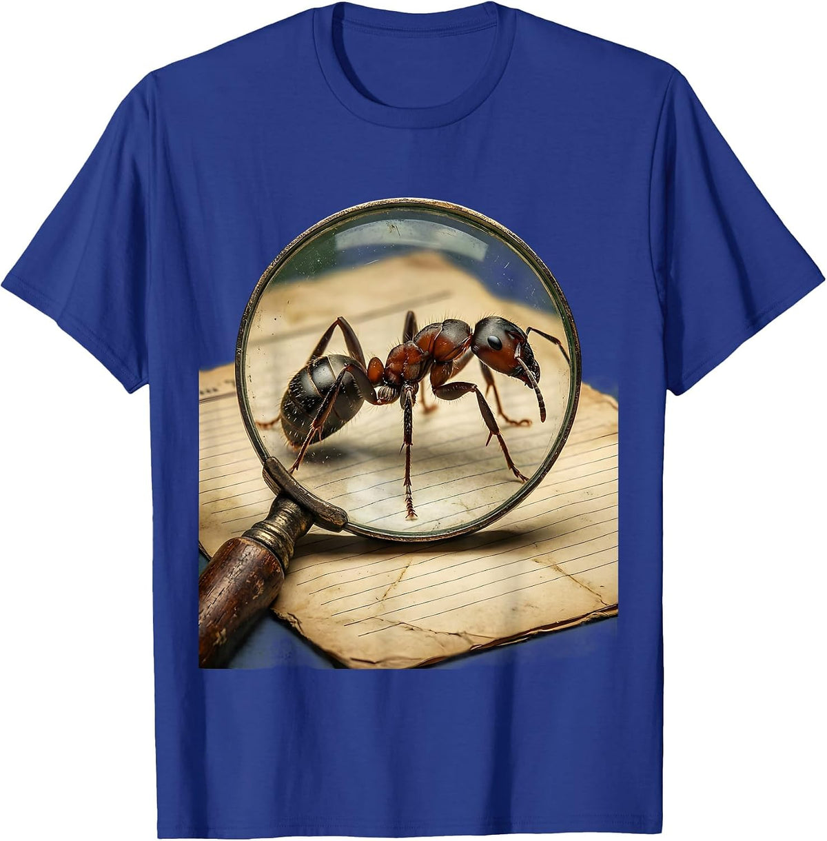 Magnifying Glass Ant Science Teacher Graphic T-Shirt - Royal Blue