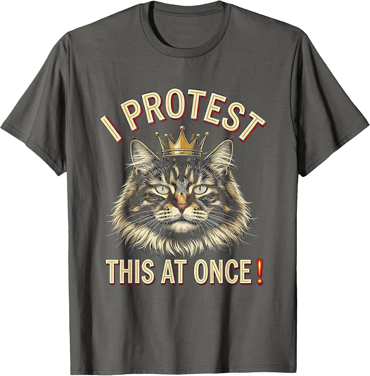 Men's I Protest This At Once! Funny Crowned Cat Meme Humor T-Shirt - Asphalt Grey
