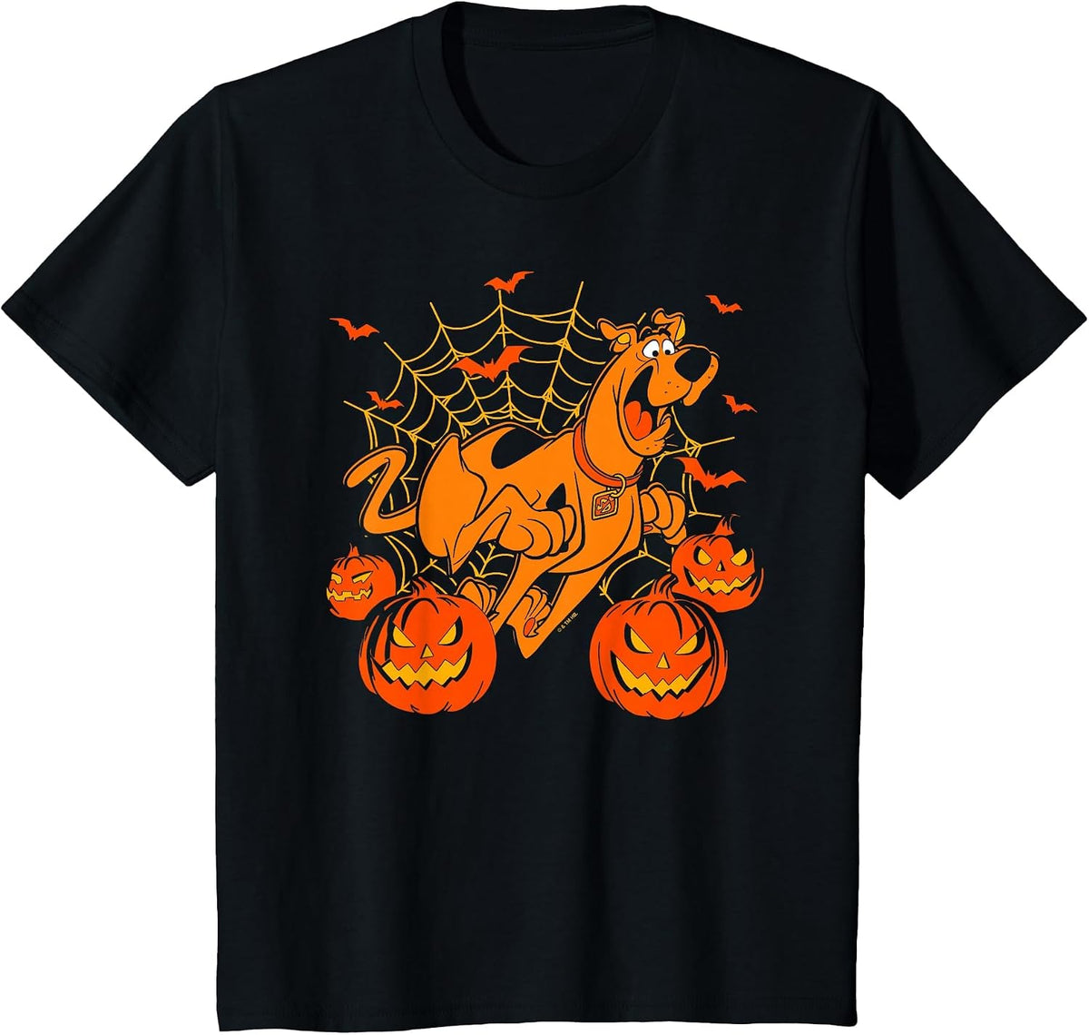 Scooby-Doo Halloween Scooby Running in Jack-O-Lantern Patch T-Shirt - Black