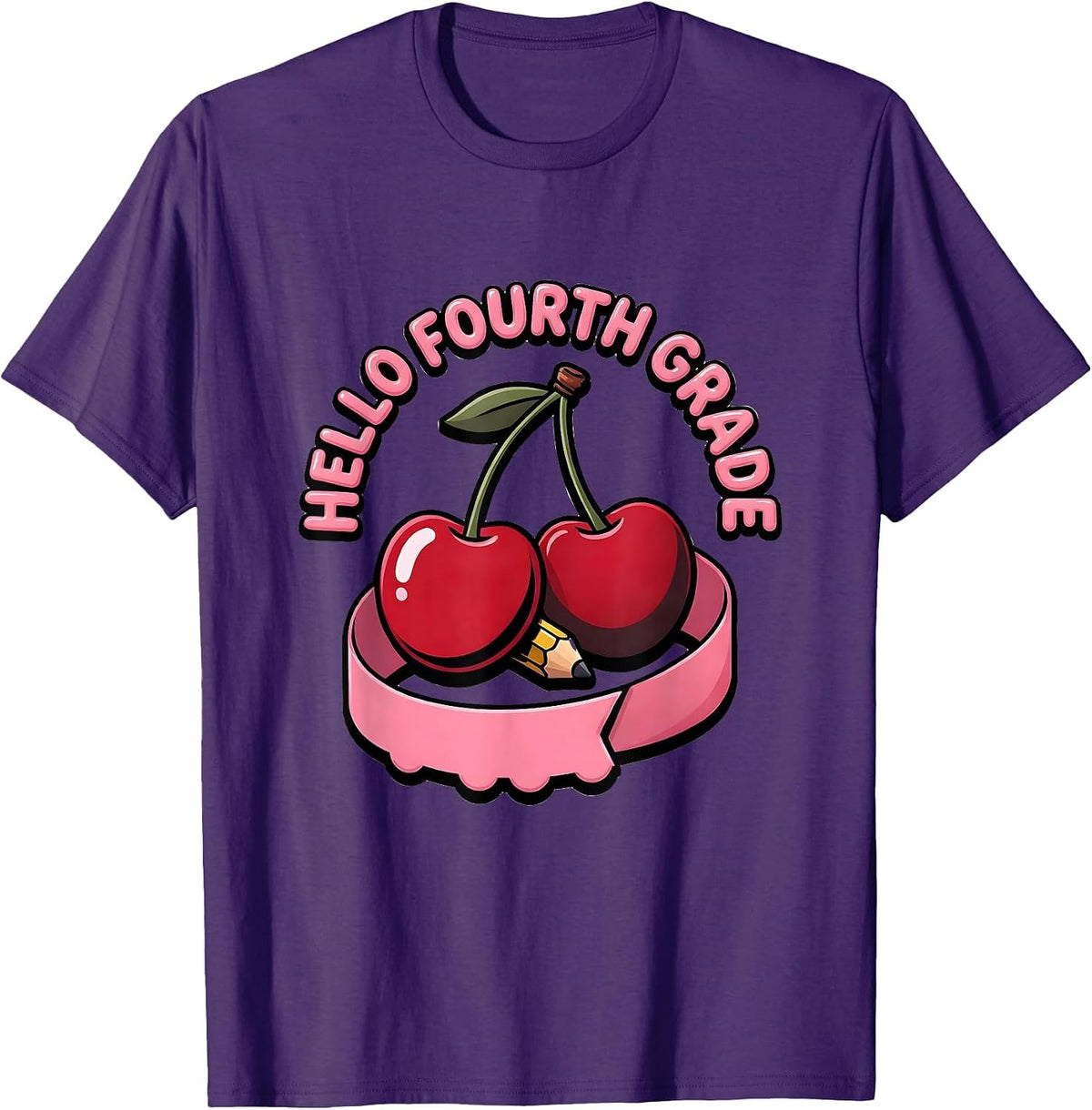 Hello Fourth Grade Cute Coquette Bow Back to School T-Shirt - Purple