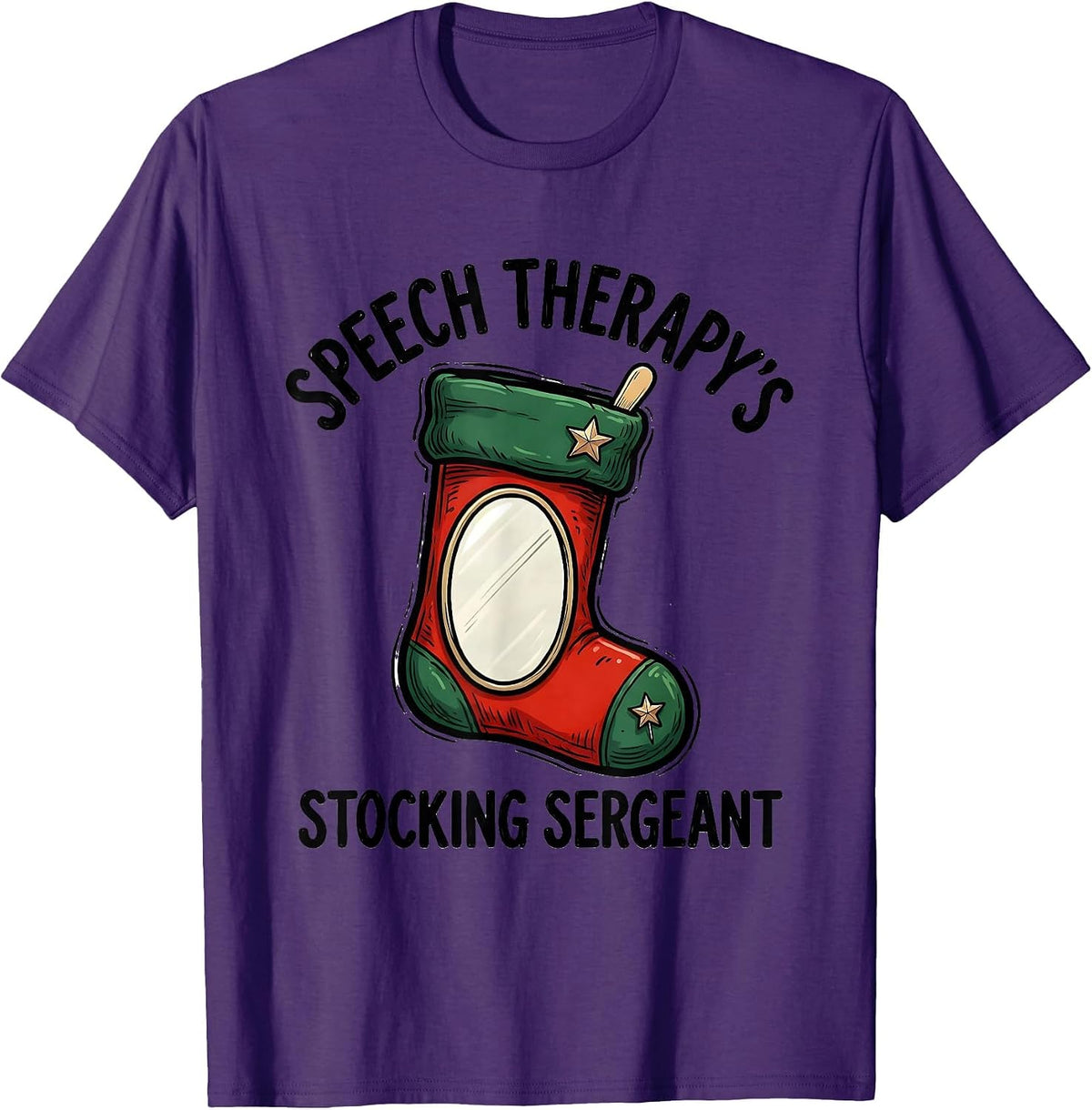 Men's Speech Therapy's Stocking Sergeant Funny SLP Christmas T-Shirt - Purple