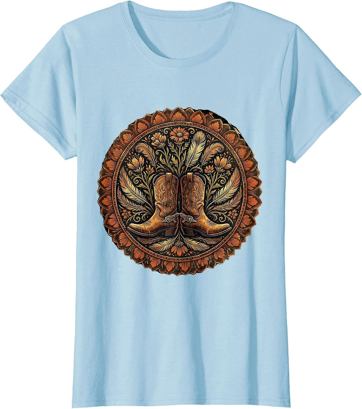 Women's Weathered Cowboy Boots With Spurs Western Graphic T-Shirt - Baby Blue