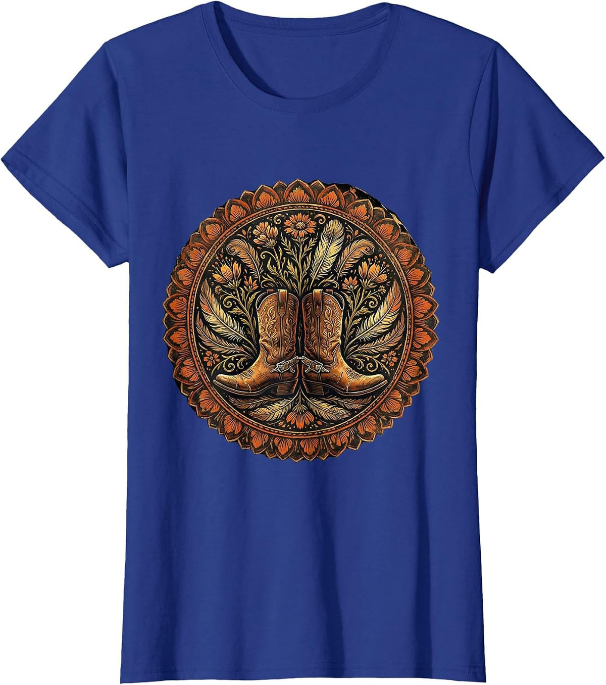 Women's Weathered Cowboy Boots With Spurs Western Graphic T-Shirt - Royal Blue