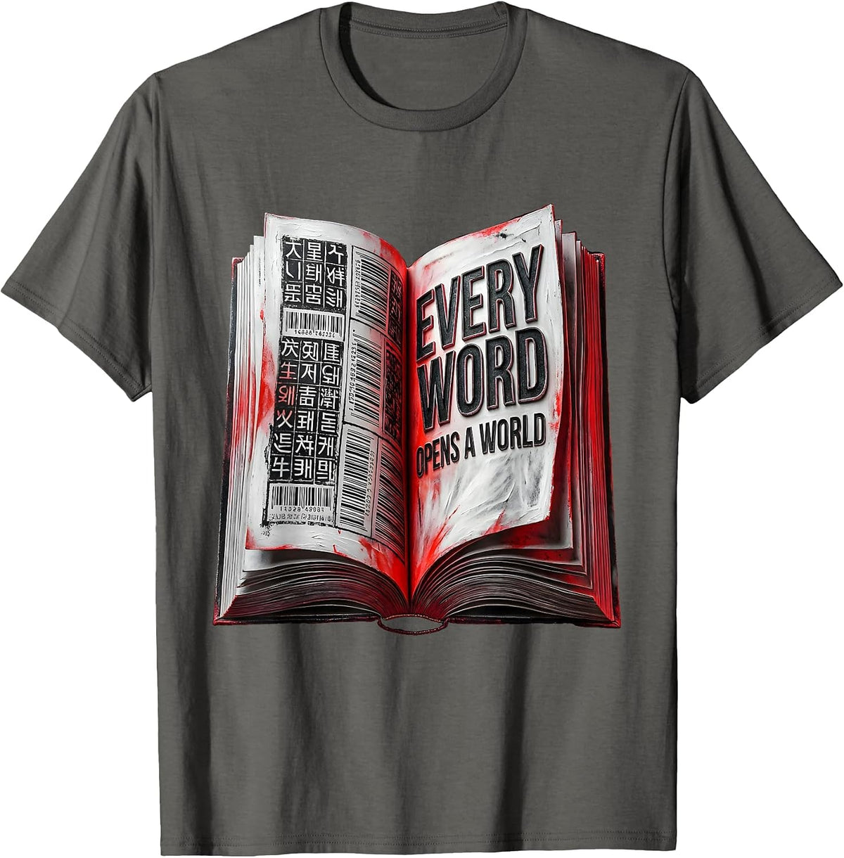 Every Word Opens a World Reading Teacher Design T-Shirt - Asphalt Grey