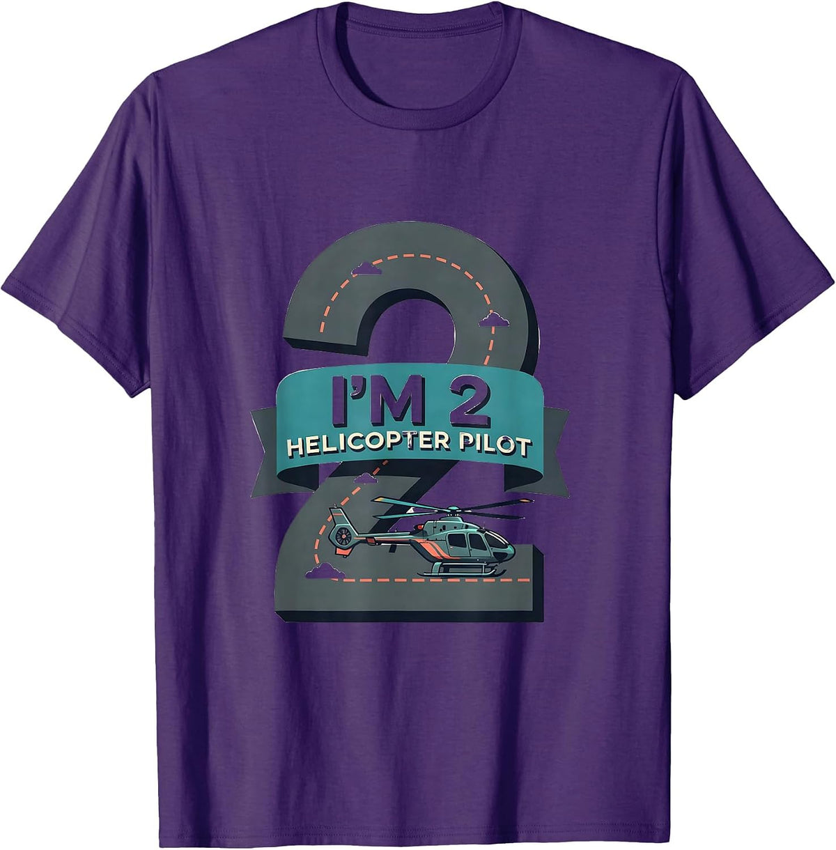 I'm 2, Helicopter Pilot Boys Birthday Airplane Party T-Shirt - Purple