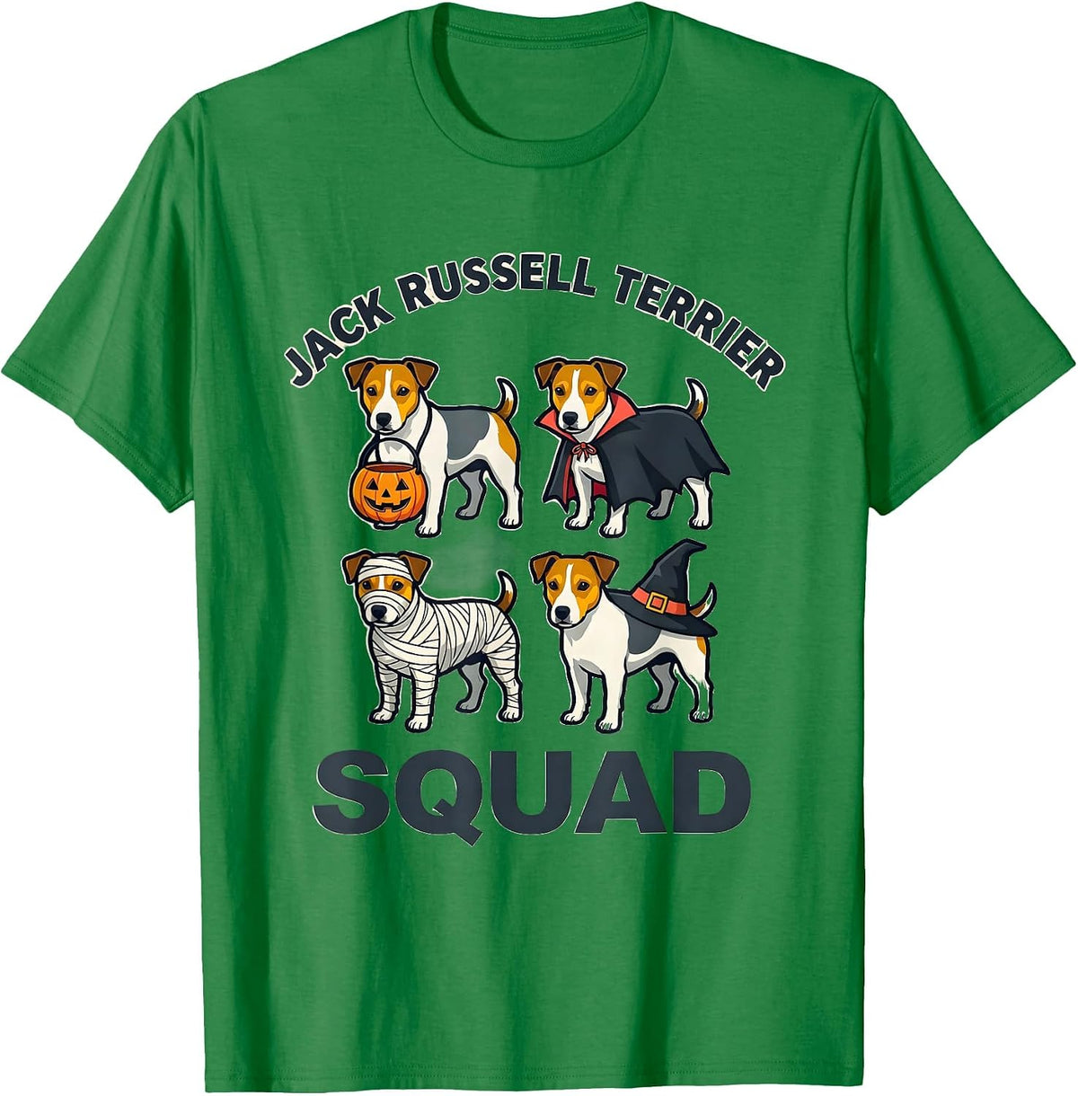 Men's Jack Russell Terrier Squad Halloween Pumpkin Vampire Mummy T-Shirt - Kelly Green