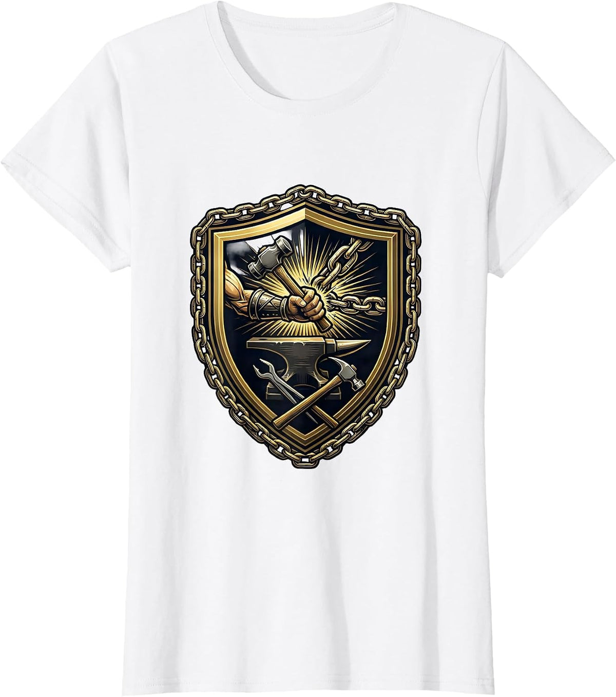 Women's Medieval Blacksmith Forging Chainmail Anvil Art T-Shirt - White