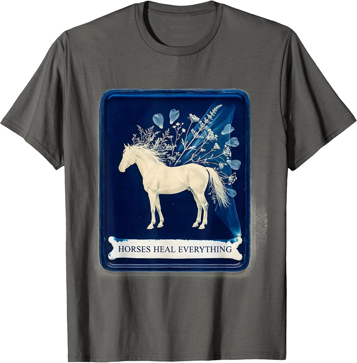 Horses Heal Everything Horse Lover Design T-Shirt - Asphalt Grey