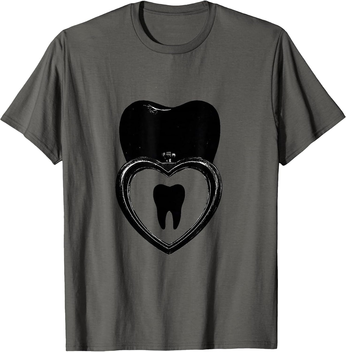 Men's Oversized Molar Heart Locket Dental Professional Humor T-Shirt - Asphalt Grey