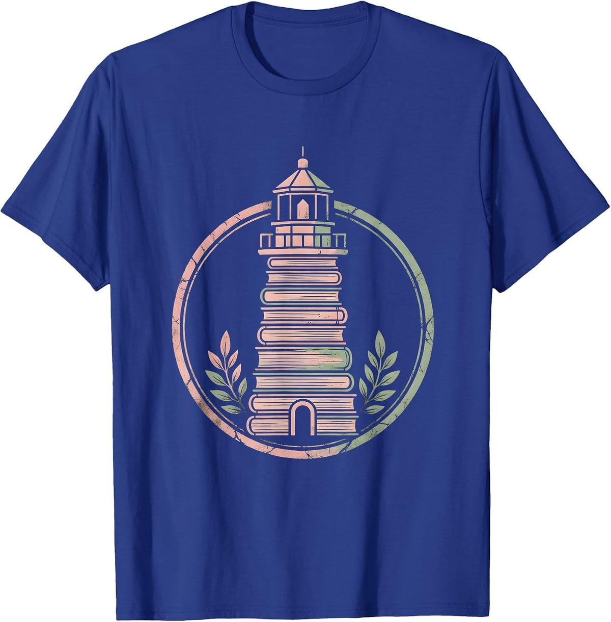 Lighthouse Made of Stacked Books Reading Teacher T-Shirt - Royal Blue