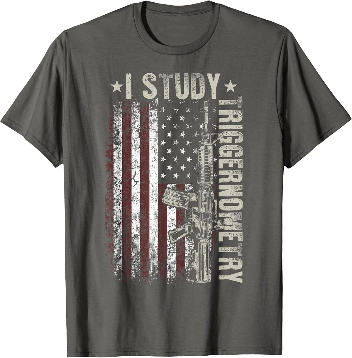I Study Triggernometry Funny Pro Guns Trigonometry Math T-Shirt - Asphalt Grey