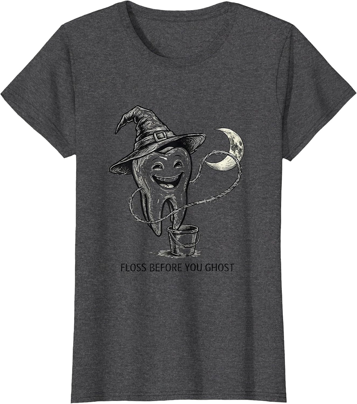 Women's Floss Before You Ghost Dental Humor Halloween Costume T-Shirt - Dark Heather Grey