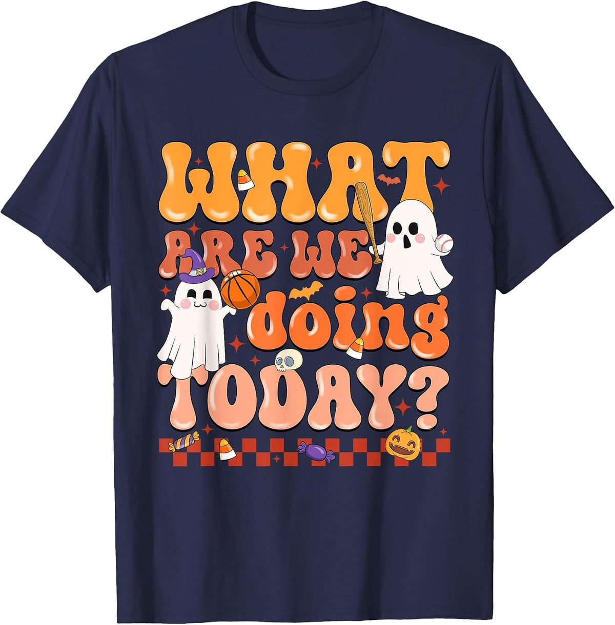 What are We Doing Today Halloween PE Spooky Teacher T-Shirt - Navy Blue