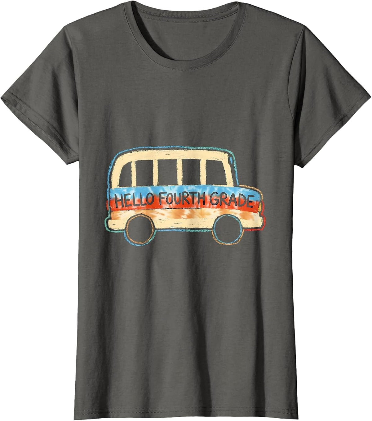 Women's Hello Fourth Grade Naive Kidcore Back To School Grade Level T-Shirt - Asphalt Grey