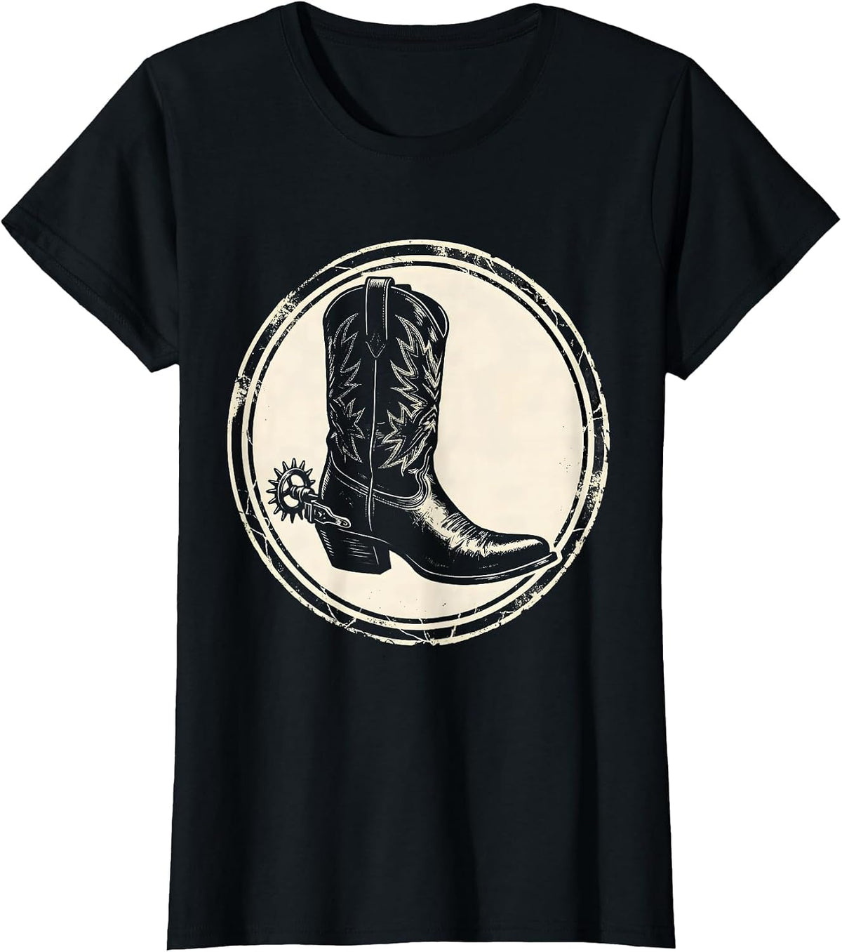 Cowboy Boots Spurs and Roses Western Graphic T-Shirt - Black