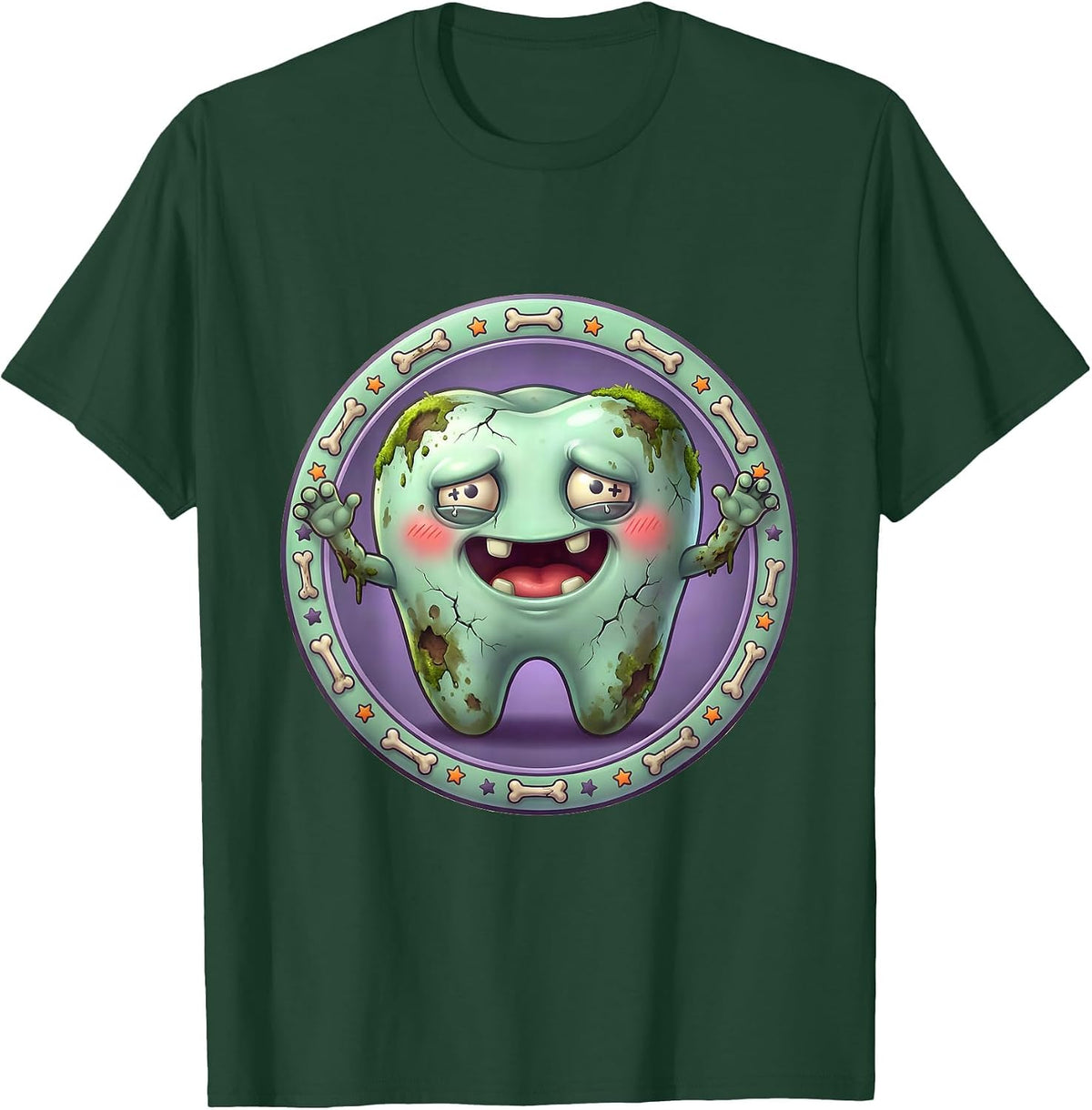Men's Zombie Rotting Teeth Grin Dental Halloween T-Shirt - Dark Green