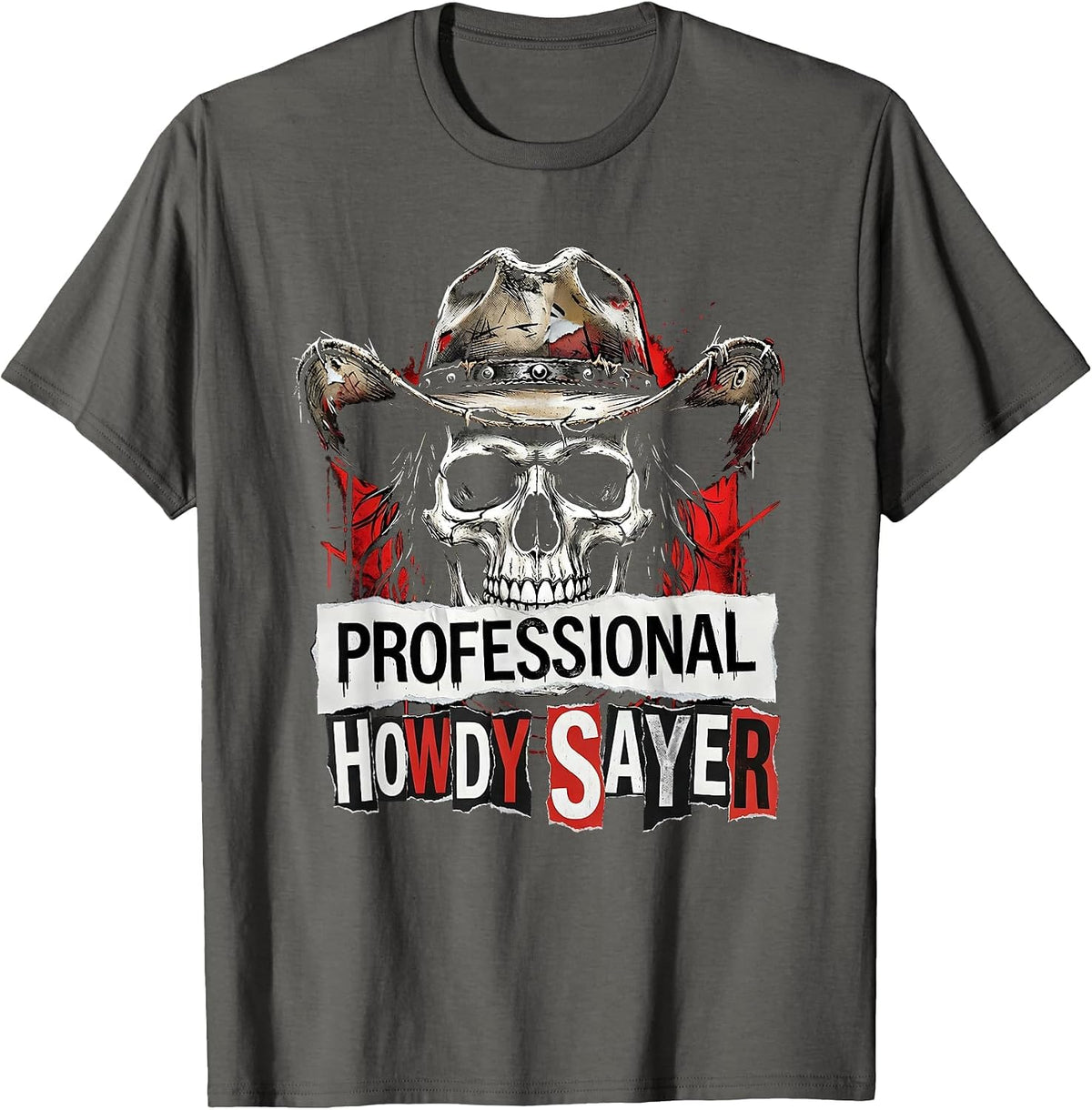 Men's Professional Howdy Sayer Funny Western Design T-Shirt - Asphalt Grey