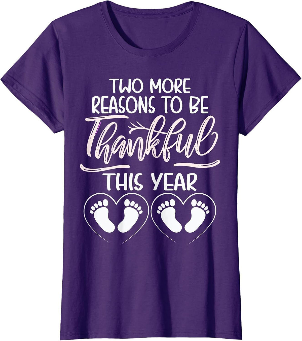 Twin Pregnancy Thanksgiving Baby Announcement Twin Thankful T-Shirt - Purple