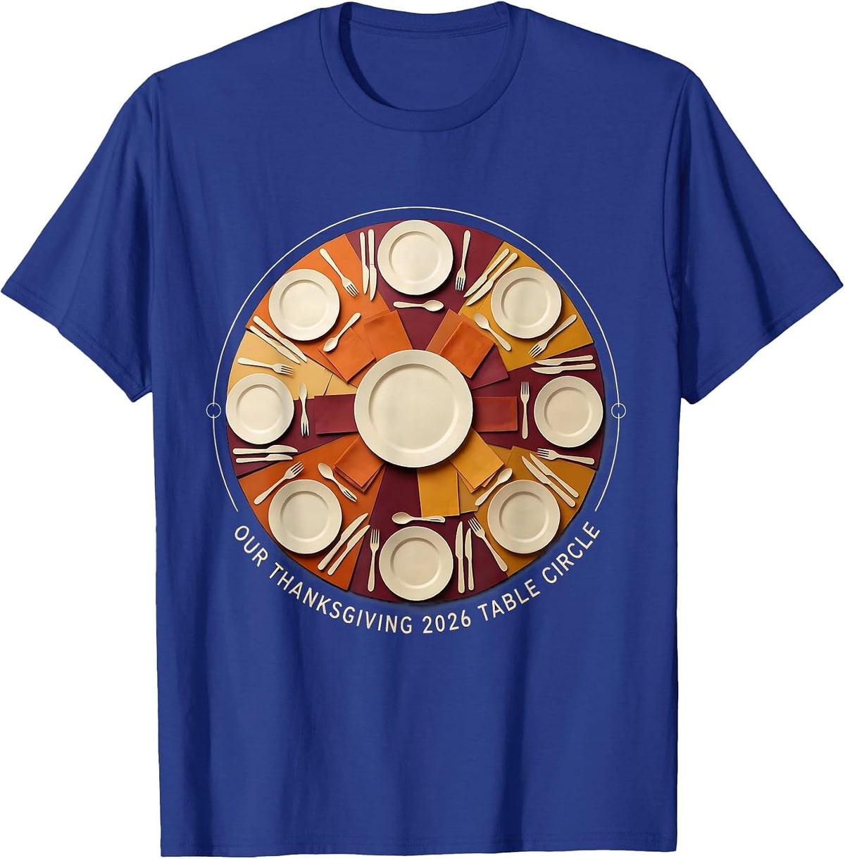 Men's Our Thanksgiving 2026 Table Circle Family Crew Matching T-Shirt - Royal Blue