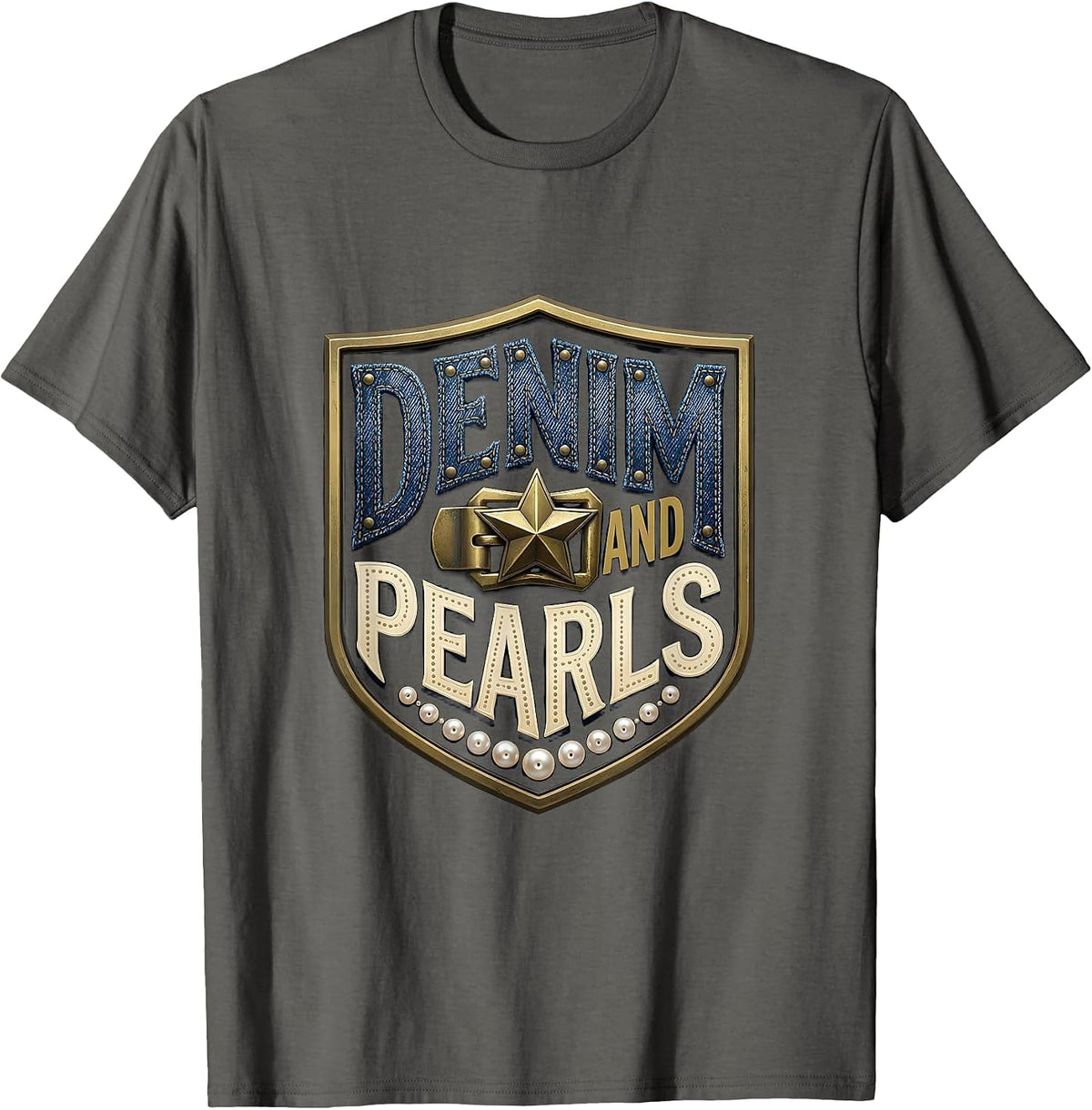 Men's Denim and Pearls Western Cowgirl Glam Style T-Shirt - Asphalt Grey