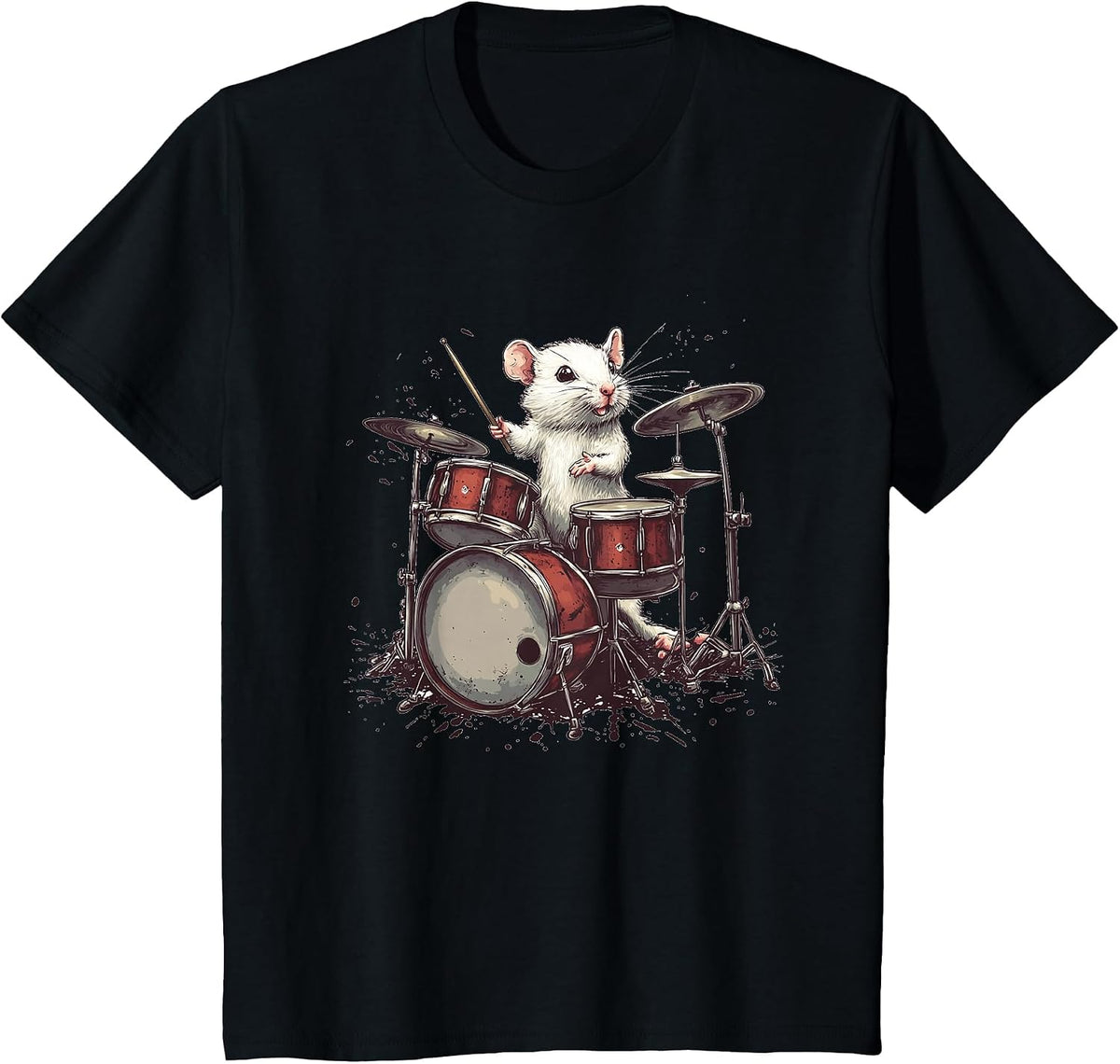 Rock the Stage with This White Rat and Drums T-Shirt - Black