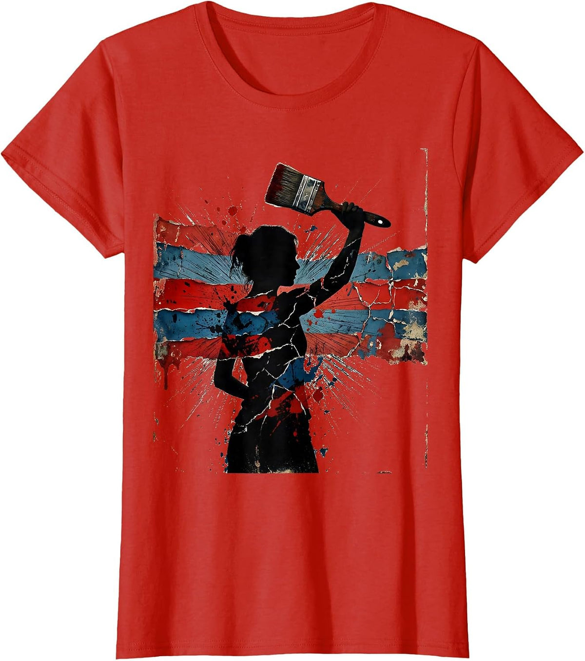 Patriotic Artist Painting Red White Blue Canvas T-Shirt - Red
