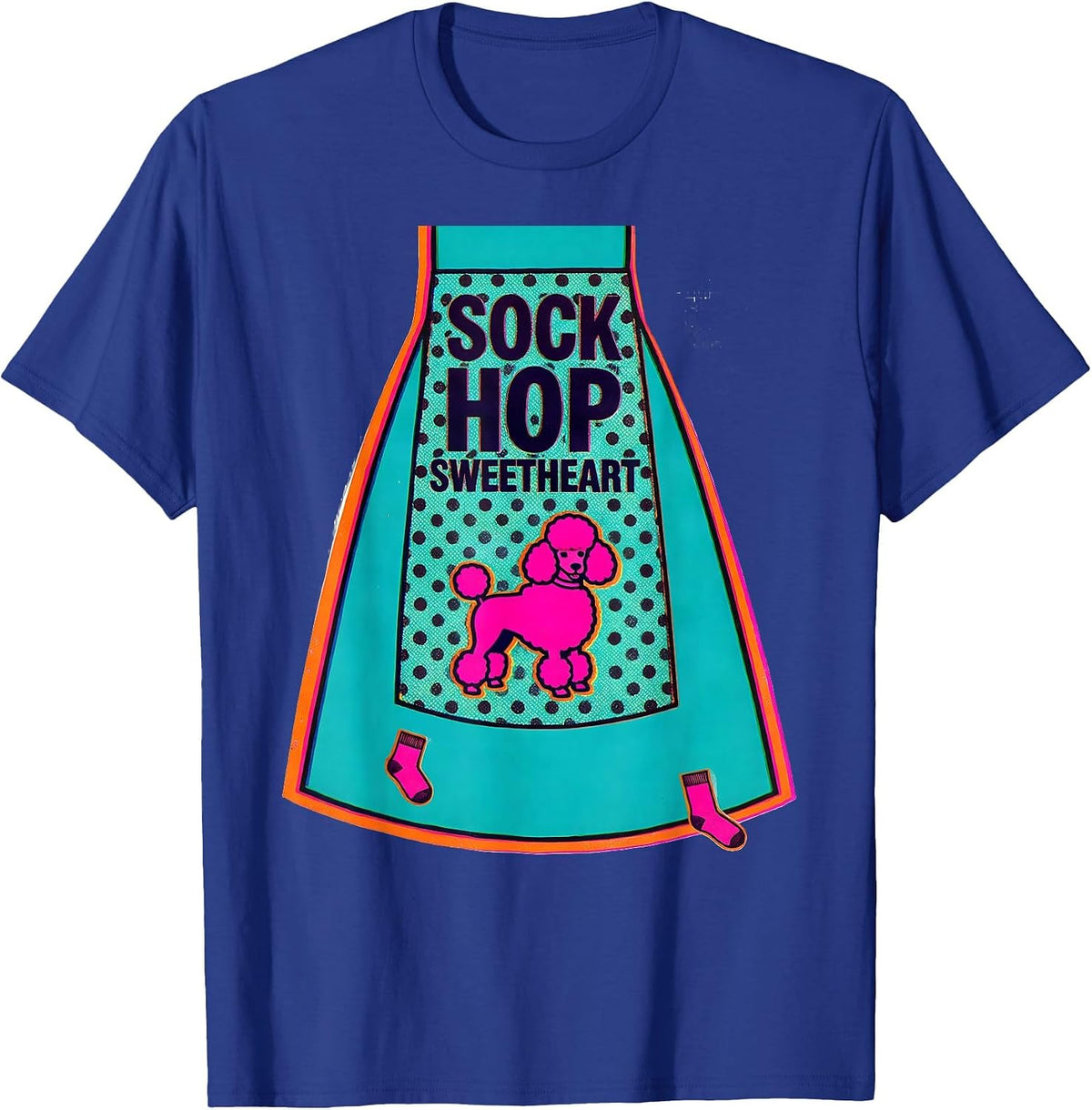 Sock Hop Sweetheart Risograph Retro 50s Poodle Skirt Party T-Shirt - Royal Blue