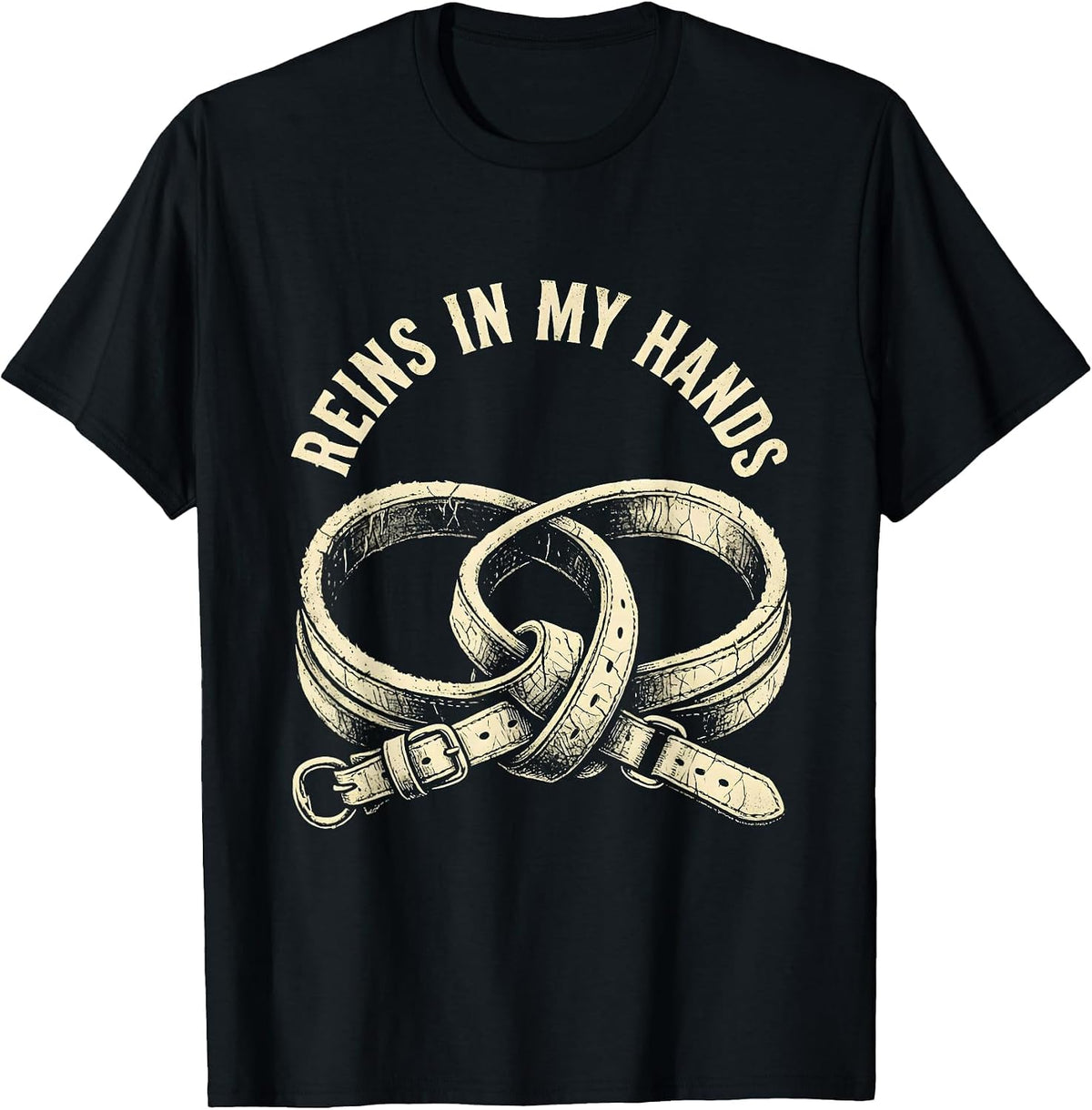 Men's Reins In My Hands Western Cowboy Design T-Shirt - Black