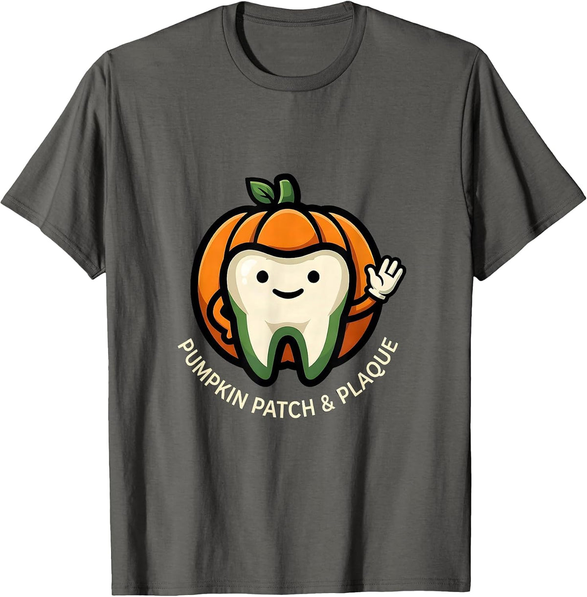 Pumpkin Patch & Plaque Funny Dental Hygienist Halloween T-Shirt - Asphalt Grey