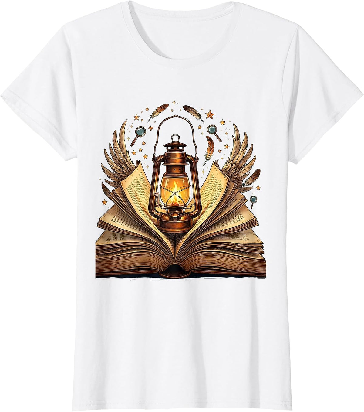 Reading Teacher Glowing Lantern Open Book Illustration T-Shirt - White